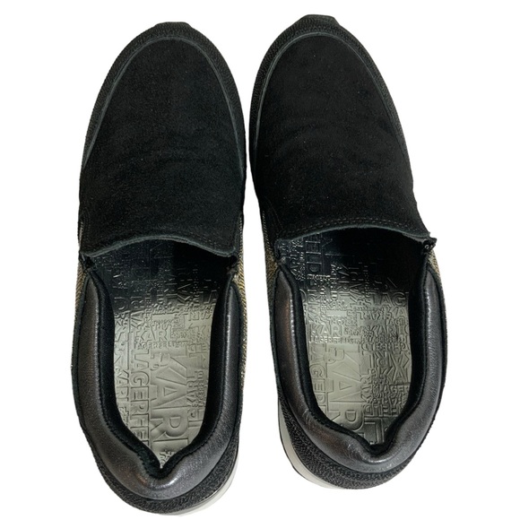 KARL LAGERFELD Giselle Black Leather Slip On Sneaker Black Suede Bling Shoes 7.5 - Picture 5 of 8
